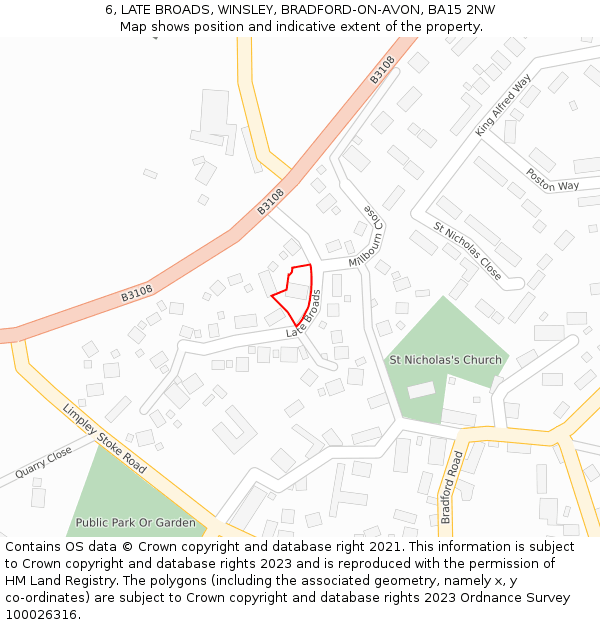 6, LATE BROADS, WINSLEY, BRADFORD-ON-AVON, BA15 2NW: Location map and indicative extent of plot