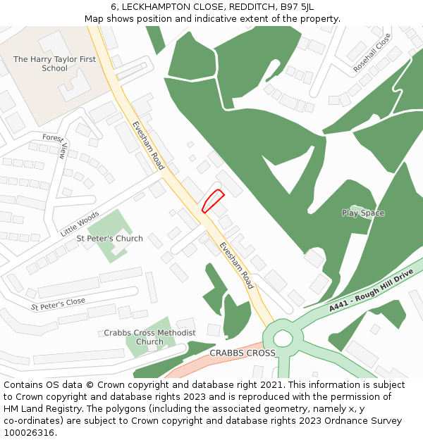 6, LECKHAMPTON CLOSE, REDDITCH, B97 5JL: Location map and indicative extent of plot