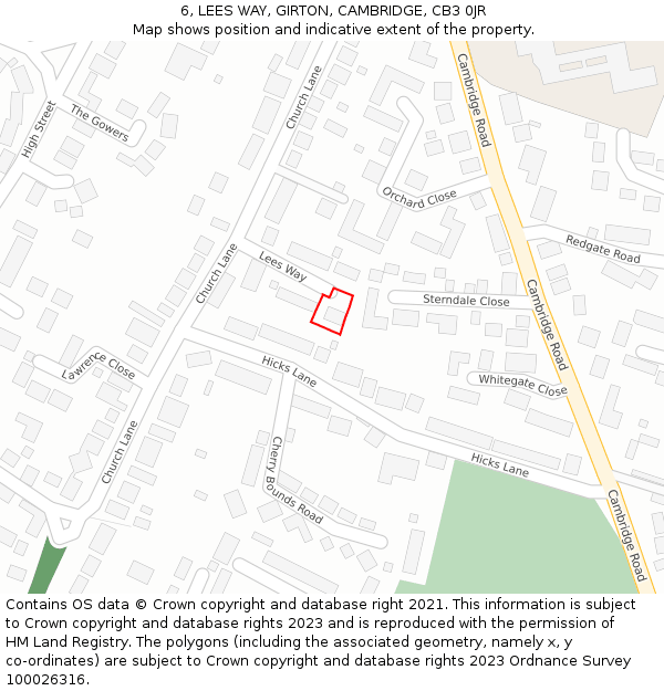6, LEES WAY, GIRTON, CAMBRIDGE, CB3 0JR: Location map and indicative extent of plot