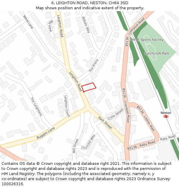 6, LEIGHTON ROAD, NESTON, CH64 3SD: Location map and indicative extent of plot