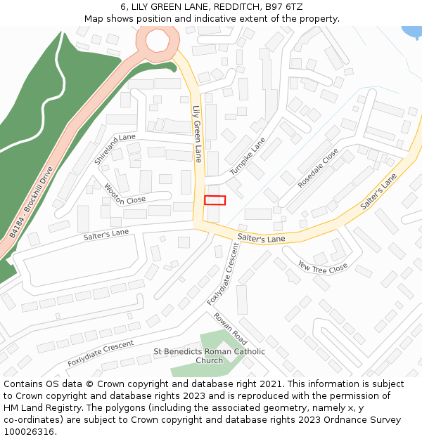 6, LILY GREEN LANE, REDDITCH, B97 6TZ: Location map and indicative extent of plot