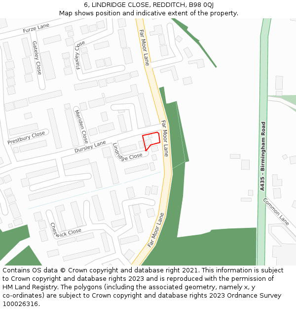 6, LINDRIDGE CLOSE, REDDITCH, B98 0QJ: Location map and indicative extent of plot