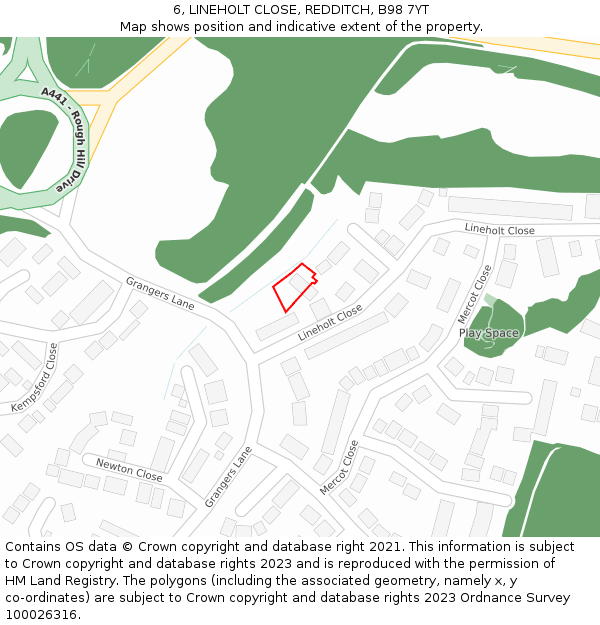 6, LINEHOLT CLOSE, REDDITCH, B98 7YT: Location map and indicative extent of plot