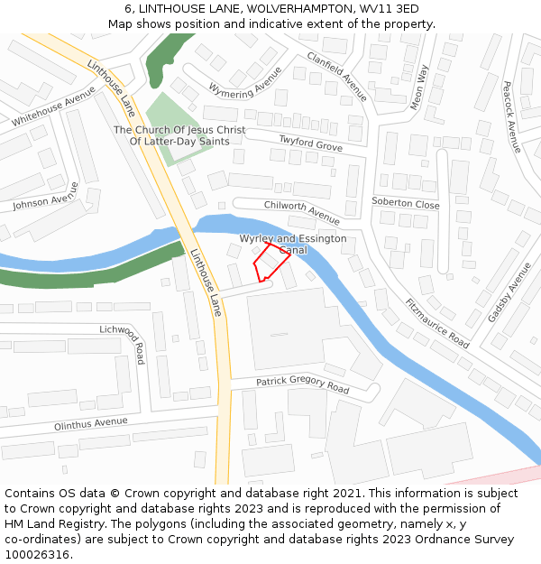 6, LINTHOUSE LANE, WOLVERHAMPTON, WV11 3ED: Location map and indicative extent of plot