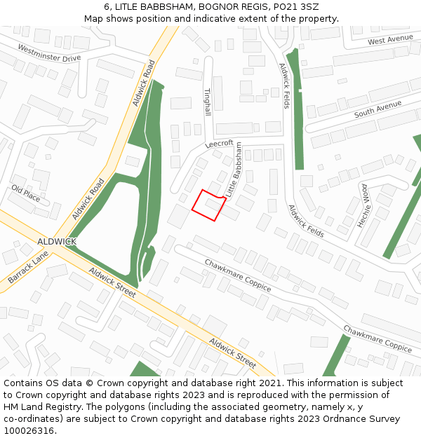 6, LITLE BABBSHAM, BOGNOR REGIS, PO21 3SZ: Location map and indicative extent of plot