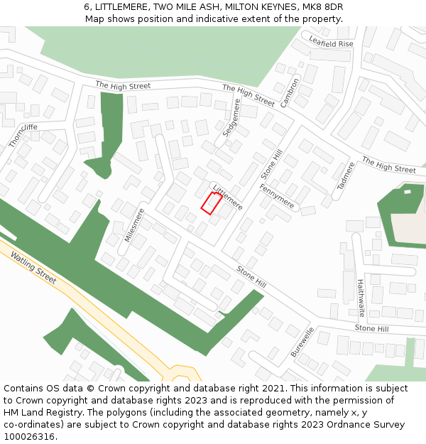 6, LITTLEMERE, TWO MILE ASH, MILTON KEYNES, MK8 8DR: Location map and indicative extent of plot