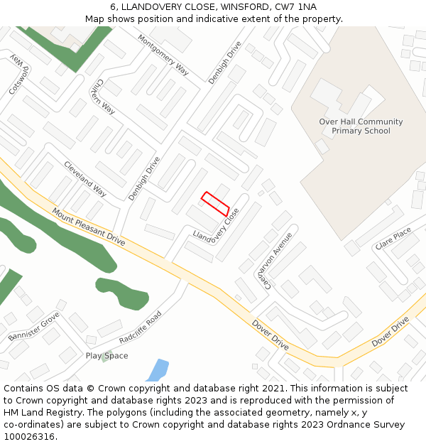 6, LLANDOVERY CLOSE, WINSFORD, CW7 1NA: Location map and indicative extent of plot