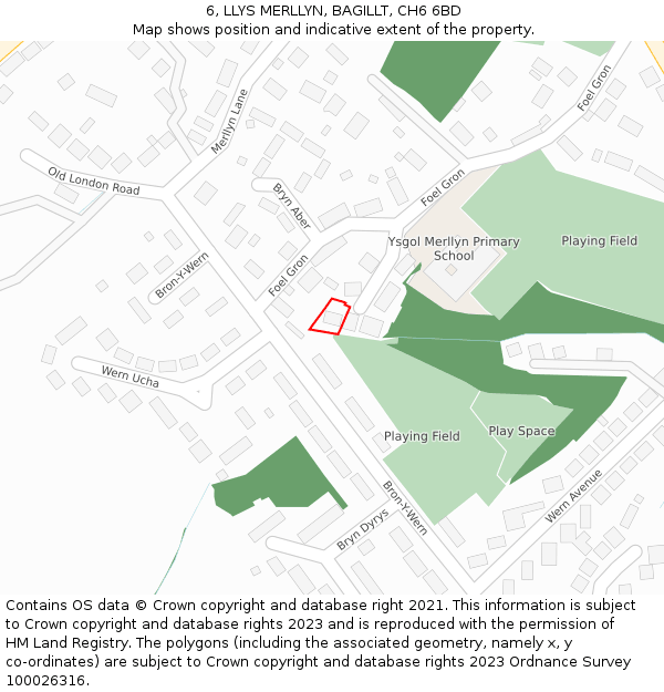 6, LLYS MERLLYN, BAGILLT, CH6 6BD: Location map and indicative extent of plot