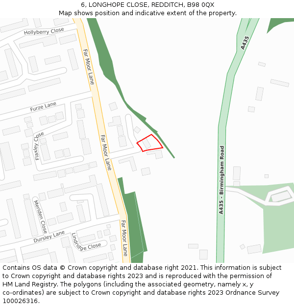 6, LONGHOPE CLOSE, REDDITCH, B98 0QX: Location map and indicative extent of plot