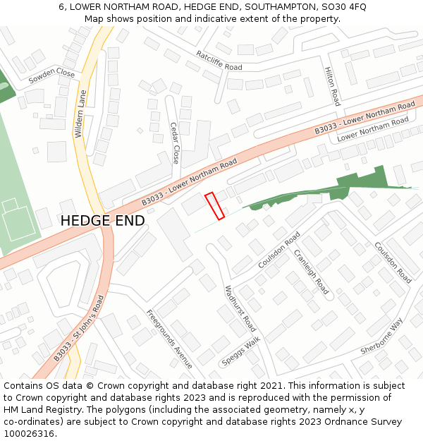 6, LOWER NORTHAM ROAD, HEDGE END, SOUTHAMPTON, SO30 4FQ: Location map and indicative extent of plot