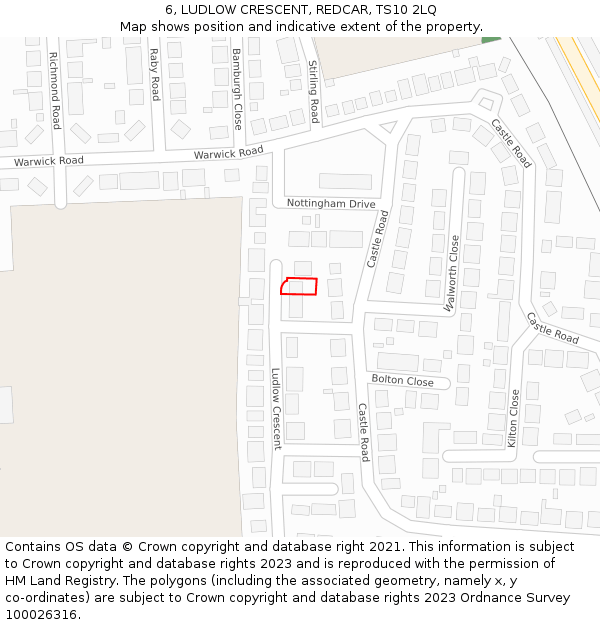 6, LUDLOW CRESCENT, REDCAR, TS10 2LQ: Location map and indicative extent of plot