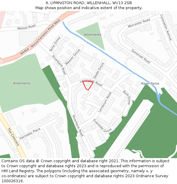 6, LYMINGTON ROAD, WILLENHALL, WV13 2SB: Location map and indicative extent of plot