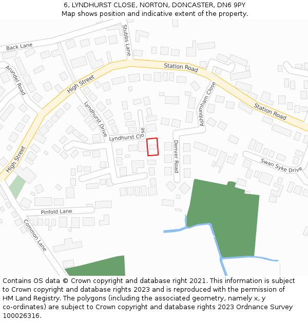 6, LYNDHURST CLOSE, NORTON, DONCASTER, DN6 9PY: Location map and indicative extent of plot