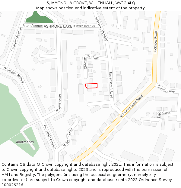 6, MAGNOLIA GROVE, WILLENHALL, WV12 4LQ: Location map and indicative extent of plot