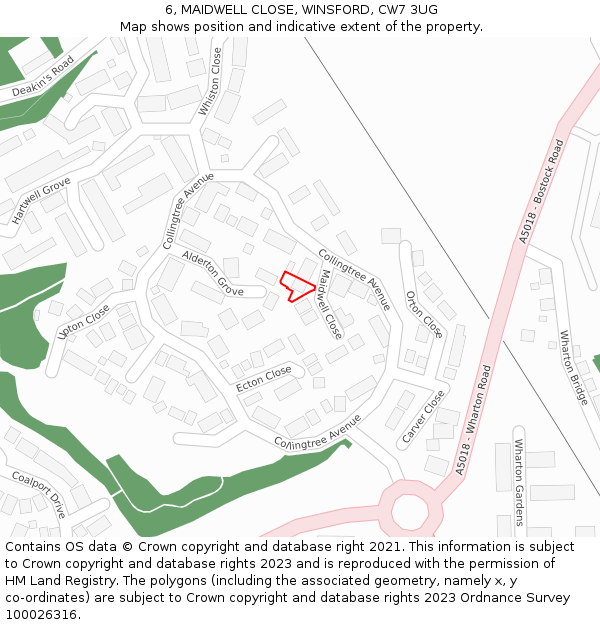 6, MAIDWELL CLOSE, WINSFORD, CW7 3UG: Location map and indicative extent of plot