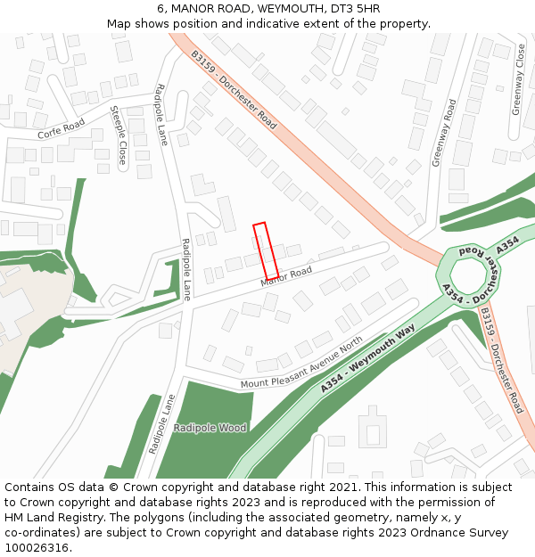 6, MANOR ROAD, WEYMOUTH, DT3 5HR: Location map and indicative extent of plot