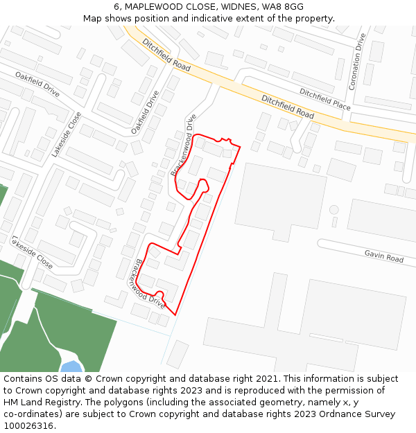 6, MAPLEWOOD CLOSE, WIDNES, WA8 8GG: Location map and indicative extent of plot