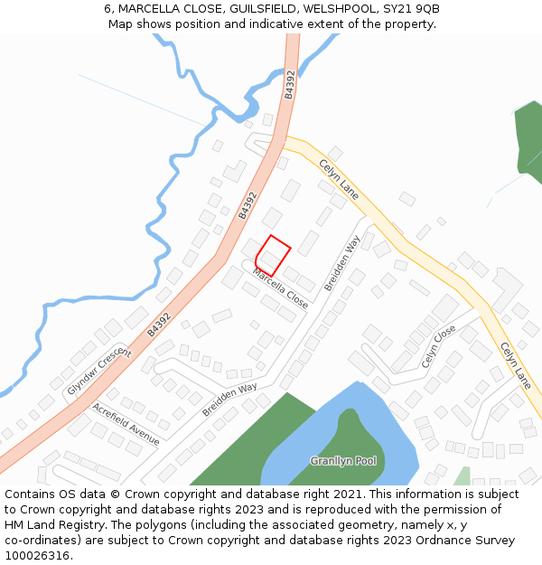 6, MARCELLA CLOSE, GUILSFIELD, WELSHPOOL, SY21 9QB: Location map and indicative extent of plot