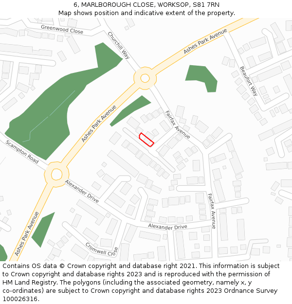 6, MARLBOROUGH CLOSE, WORKSOP, S81 7RN: Location map and indicative extent of plot