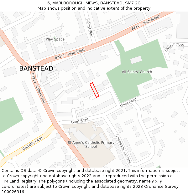 6, MARLBOROUGH MEWS, BANSTEAD, SM7 2GJ: Location map and indicative extent of plot
