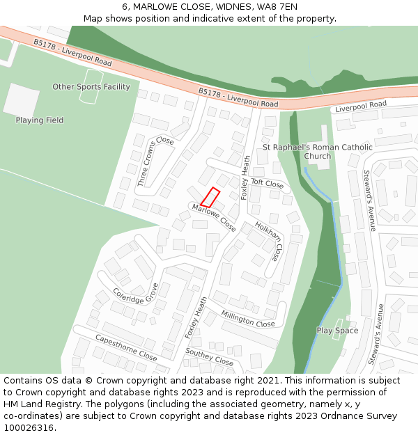 6, MARLOWE CLOSE, WIDNES, WA8 7EN: Location map and indicative extent of plot