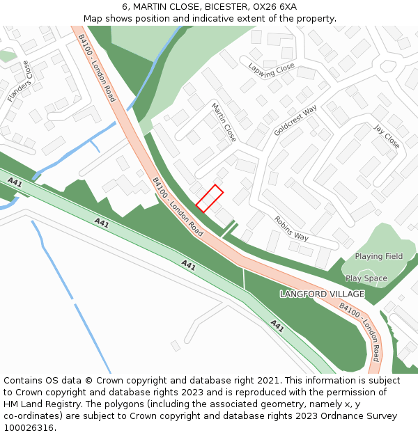 6, MARTIN CLOSE, BICESTER, OX26 6XA: Location map and indicative extent of plot