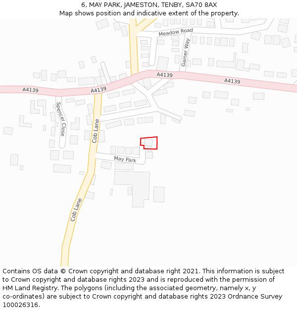 6, MAY PARK, JAMESTON, TENBY, SA70 8AX: Location map and indicative extent of plot