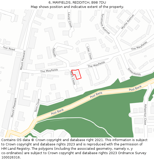 6, MAYFIELDS, REDDITCH, B98 7DU: Location map and indicative extent of plot