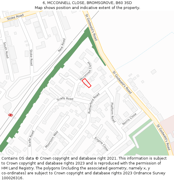 6, MCCONNELL CLOSE, BROMSGROVE, B60 3SD: Location map and indicative extent of plot