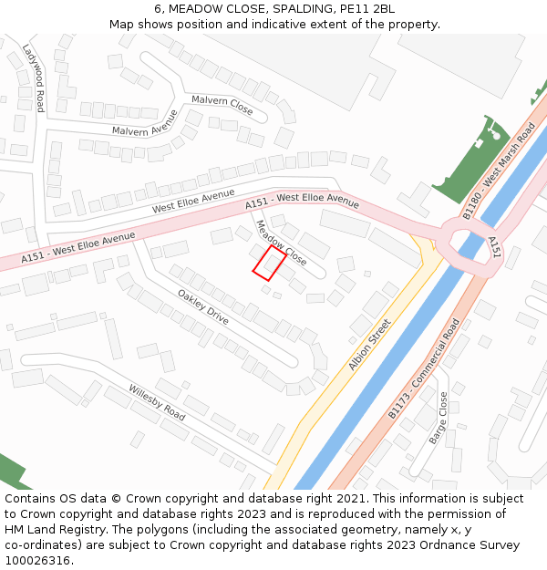 6, MEADOW CLOSE, SPALDING, PE11 2BL: Location map and indicative extent of plot