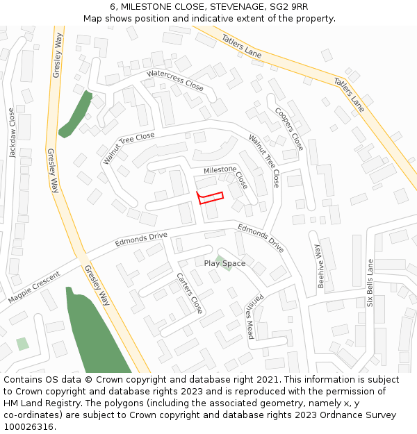6, MILESTONE CLOSE, STEVENAGE, SG2 9RR: Location map and indicative extent of plot