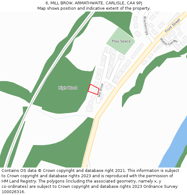 6, MILL BROW, ARMATHWAITE, CARLISLE, CA4 9PJ: Location map and indicative extent of plot