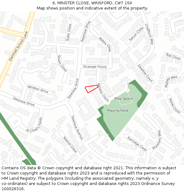 6, MINSTER CLOSE, WINSFORD, CW7 1SX: Location map and indicative extent of plot