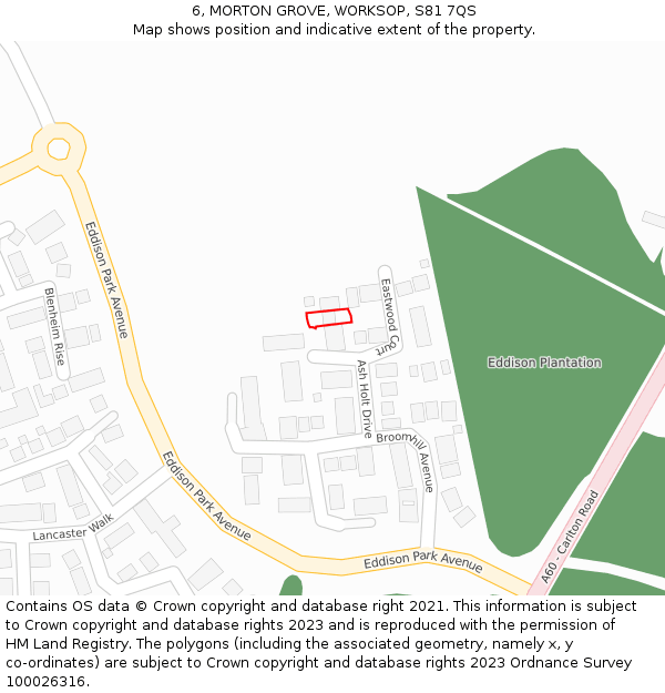 6, MORTON GROVE, WORKSOP, S81 7QS: Location map and indicative extent of plot