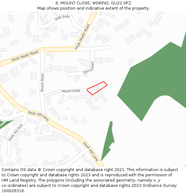 6, MOUNT CLOSE, WOKING, GU22 0PZ: Location map and indicative extent of plot