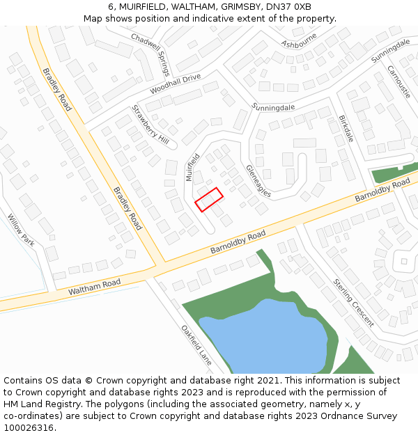 6, MUIRFIELD, WALTHAM, GRIMSBY, DN37 0XB: Location map and indicative extent of plot