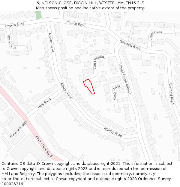 6, NELSON CLOSE, BIGGIN HILL, WESTERHAM, TN16 3LS: Location map and indicative extent of plot