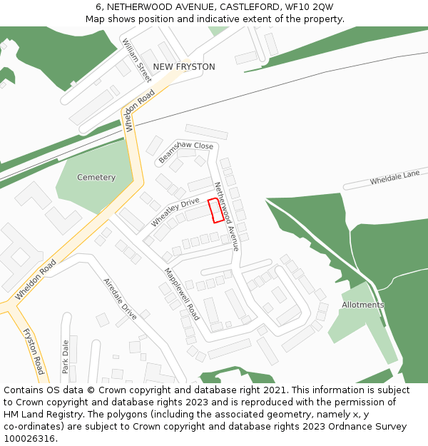 6, NETHERWOOD AVENUE, CASTLEFORD, WF10 2QW: Location map and indicative extent of plot