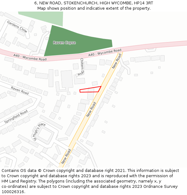6, NEW ROAD, STOKENCHURCH, HIGH WYCOMBE, HP14 3RT: Location map and indicative extent of plot