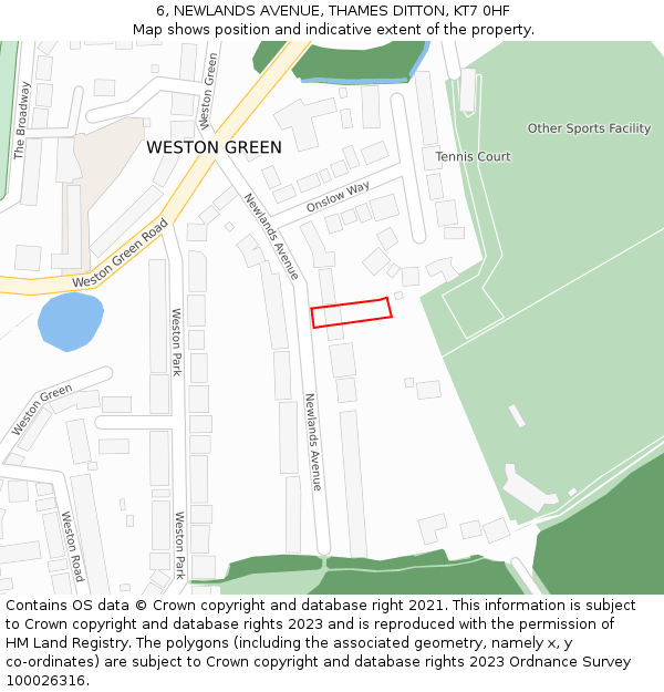 6, NEWLANDS AVENUE, THAMES DITTON, KT7 0HF: Location map and indicative extent of plot