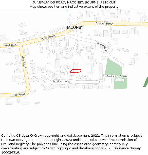 6, NEWLANDS ROAD, HACONBY, BOURNE, PE10 0UT: Location map and indicative extent of plot