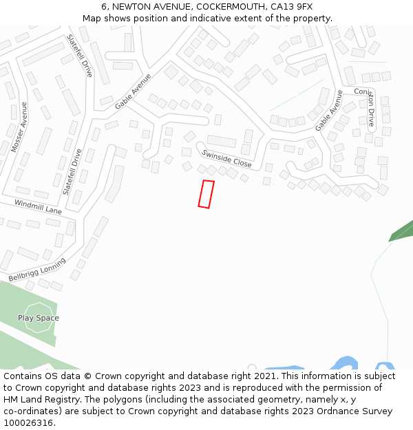 6, NEWTON AVENUE, COCKERMOUTH, CA13 9FX: Location map and indicative extent of plot