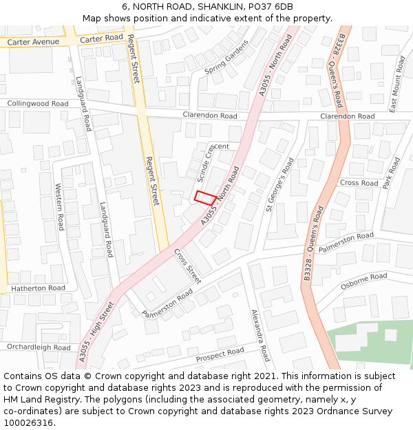 6, NORTH ROAD, SHANKLIN, PO37 6DB: Location map and indicative extent of plot