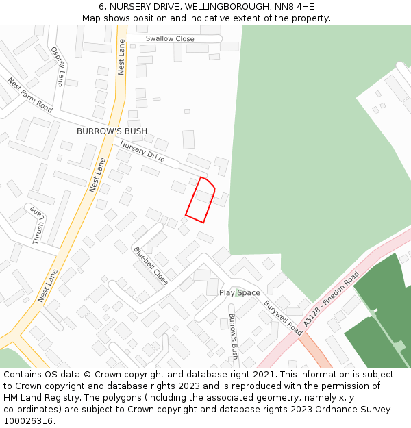6, NURSERY DRIVE, WELLINGBOROUGH, NN8 4HE: Location map and indicative extent of plot