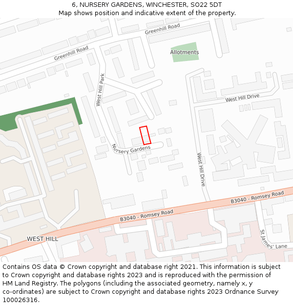 6, NURSERY GARDENS, WINCHESTER, SO22 5DT: Location map and indicative extent of plot