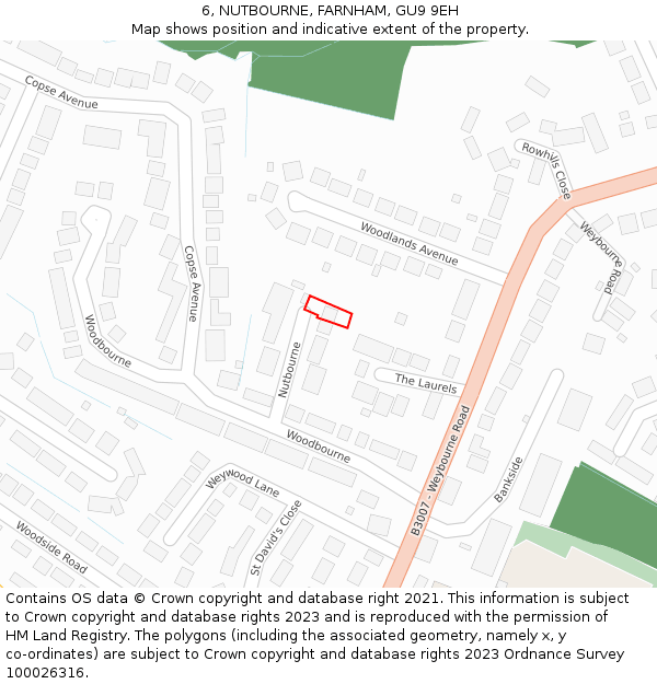 6, NUTBOURNE, FARNHAM, GU9 9EH: Location map and indicative extent of plot