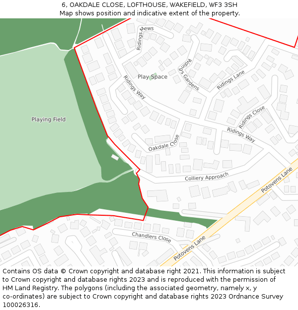 6, OAKDALE CLOSE, LOFTHOUSE, WAKEFIELD, WF3 3SH: Location map and indicative extent of plot