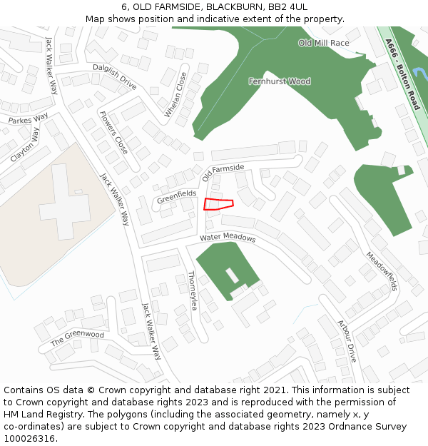 6, OLD FARMSIDE, BLACKBURN, BB2 4UL: Location map and indicative extent of plot