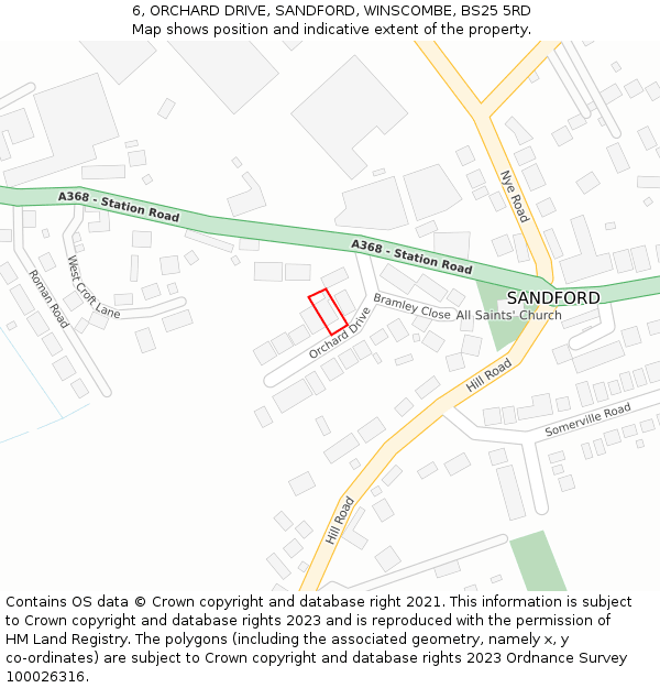 6, ORCHARD DRIVE, SANDFORD, WINSCOMBE, BS25 5RD: Location map and indicative extent of plot