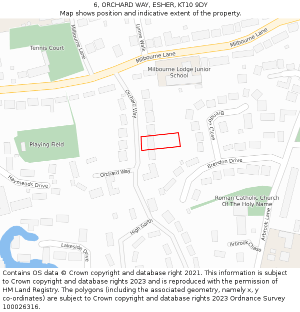 6, ORCHARD WAY, ESHER, KT10 9DY: Location map and indicative extent of plot